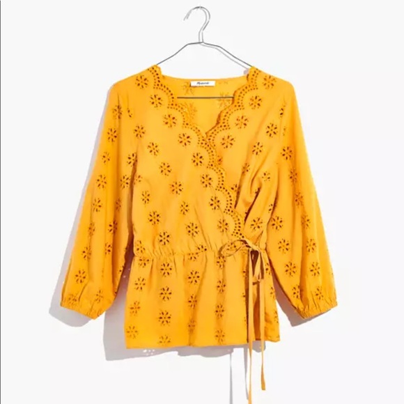 Madewell Tops - Madewell Mustard Yellow Scalloped Eyelet Wrap Top